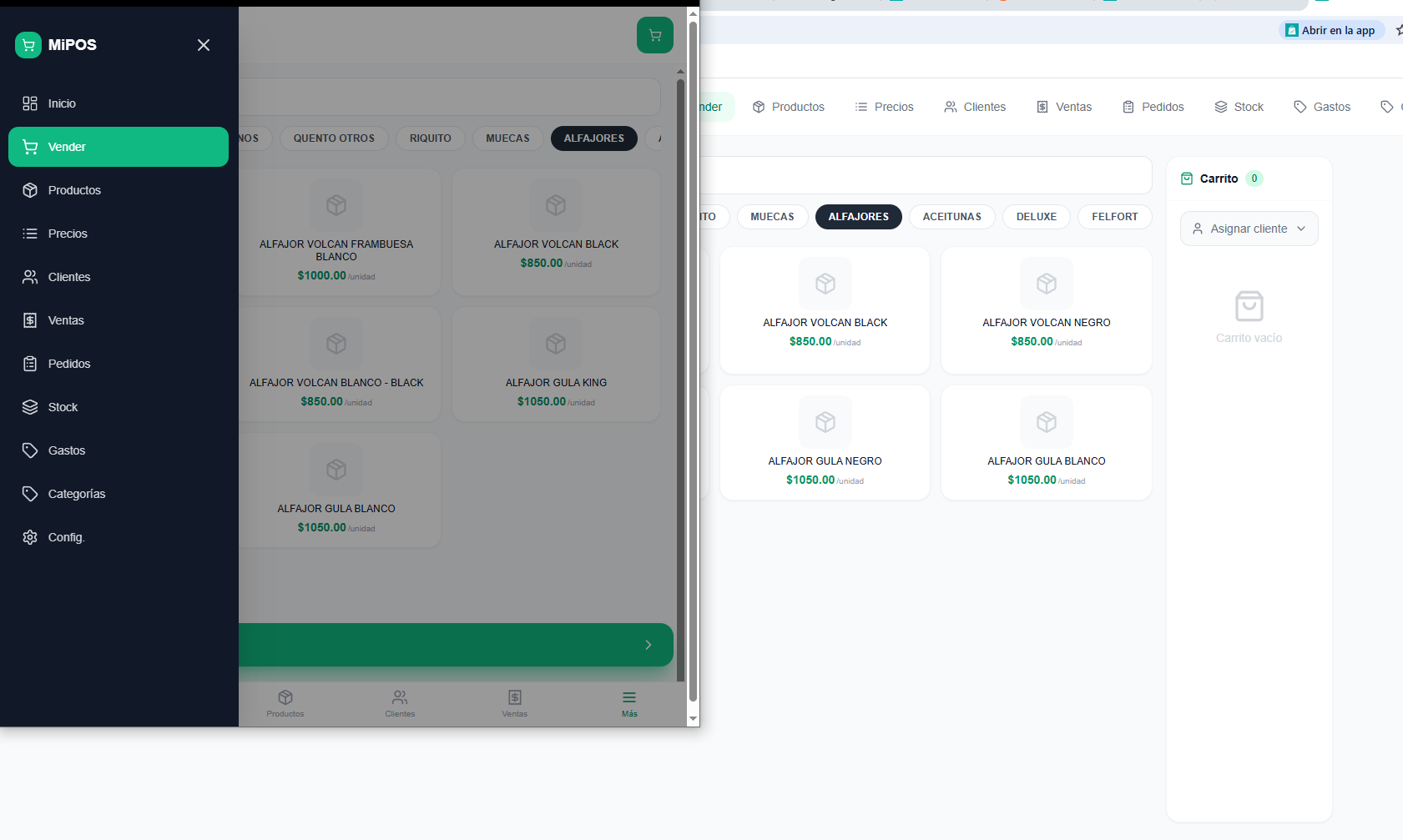 MiPOS funcionando en celular, tablet y computadora - sistema multiplataforma
